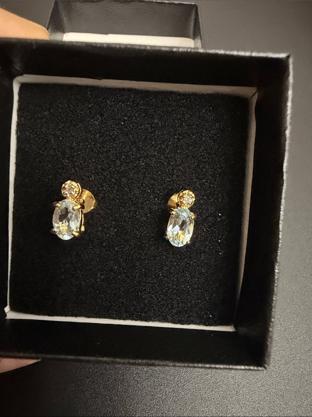 Gold-Plated Aqua Crystal Drop Stud Earrings